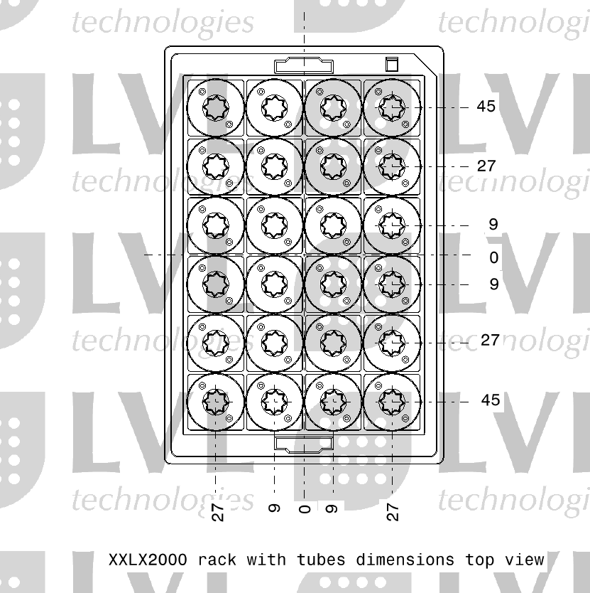 2025 04 04 XXLX2000 rack with tubes dimensions top view