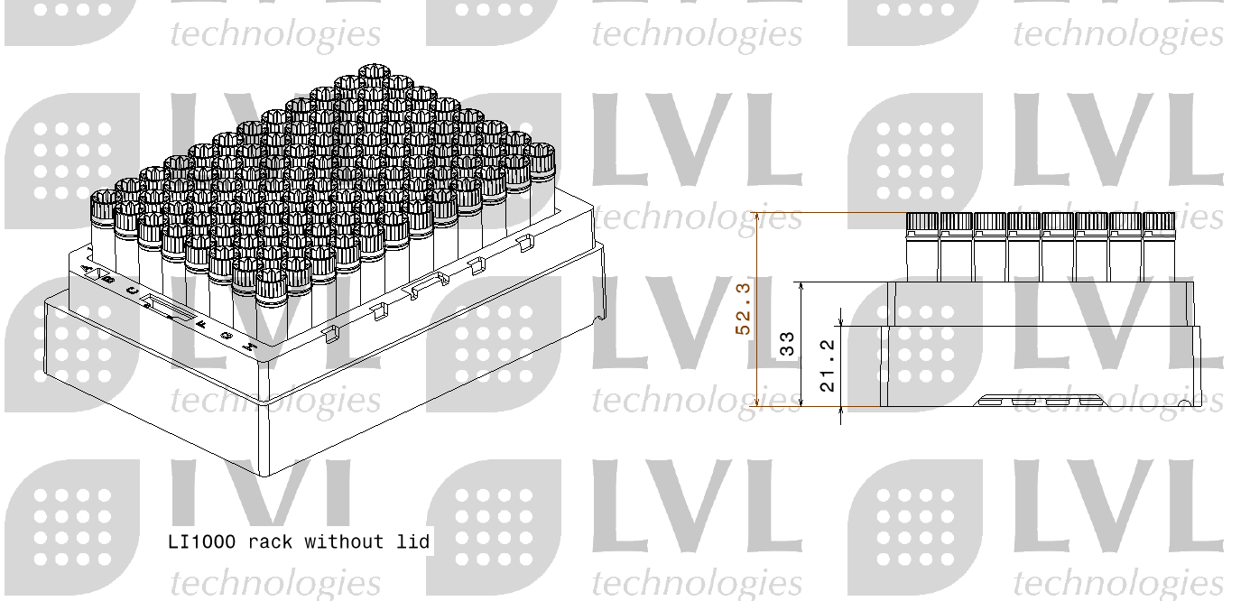 LI1000 rack with tubes without lid LI1000 rack with tubes without lid