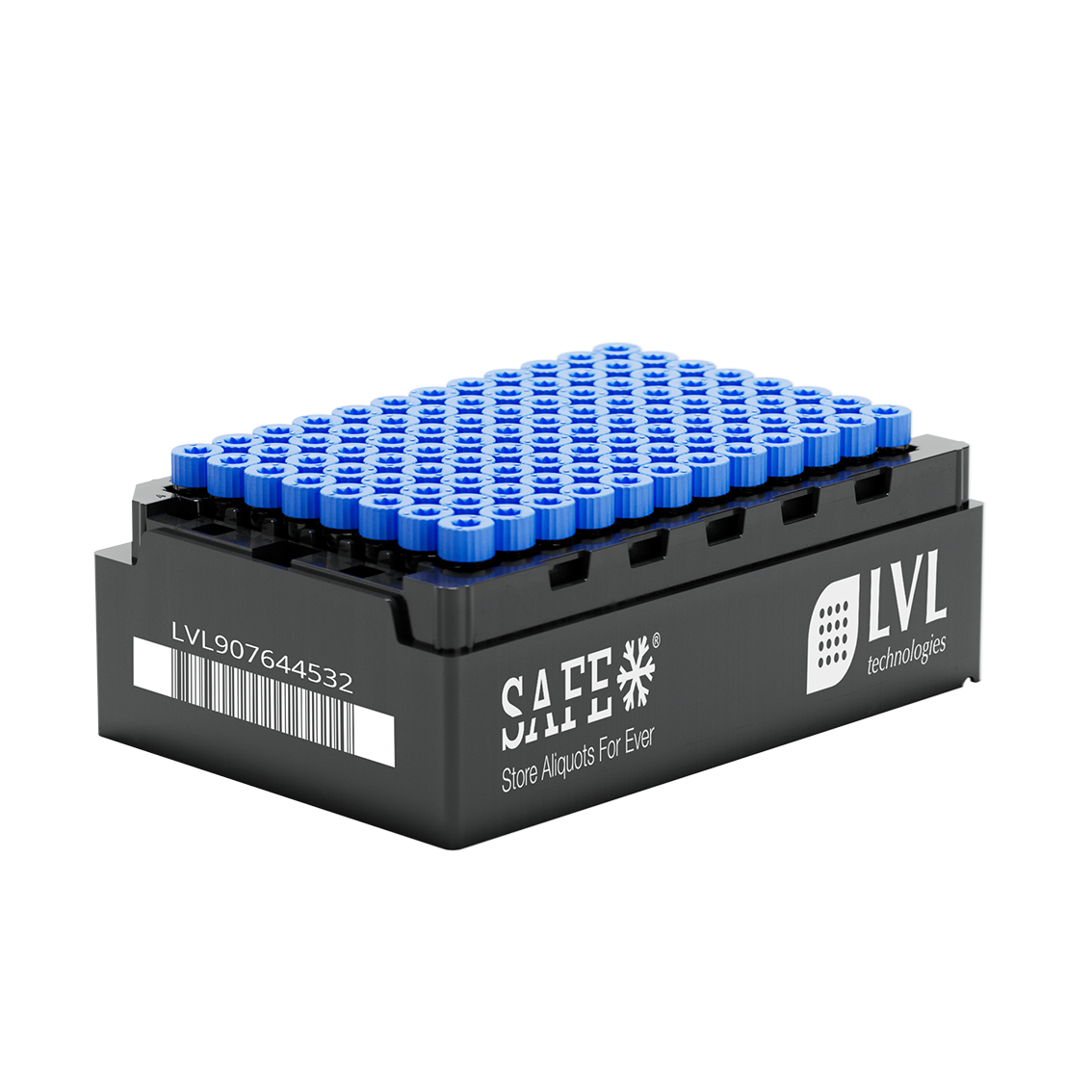 LVL SAFE® LX 1000 Microliter / 1 ml Rack mit blauen Caps und 2D-codierten Tubes im SBS-Format