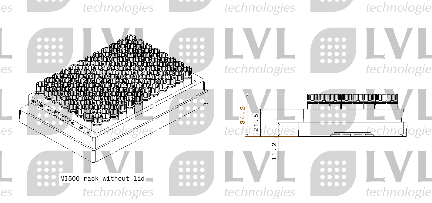 MI500 rack with tubes without lid MI500 rack with tubes without lid