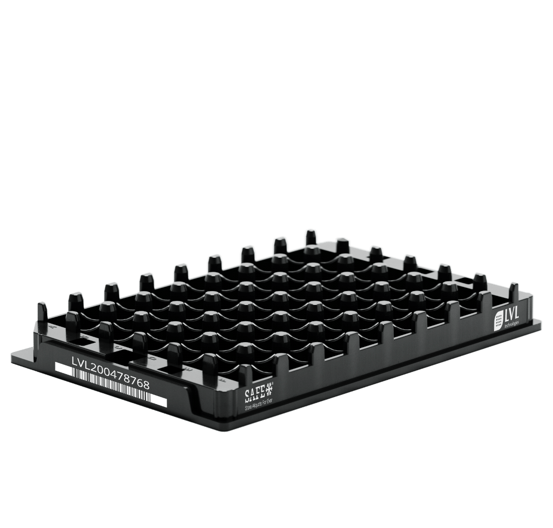 Leeres LVL SAFE® XLX 500 Microliter / 0,5 ml SBS-Rack für Tissue 2D Tubes mit Außengewinde