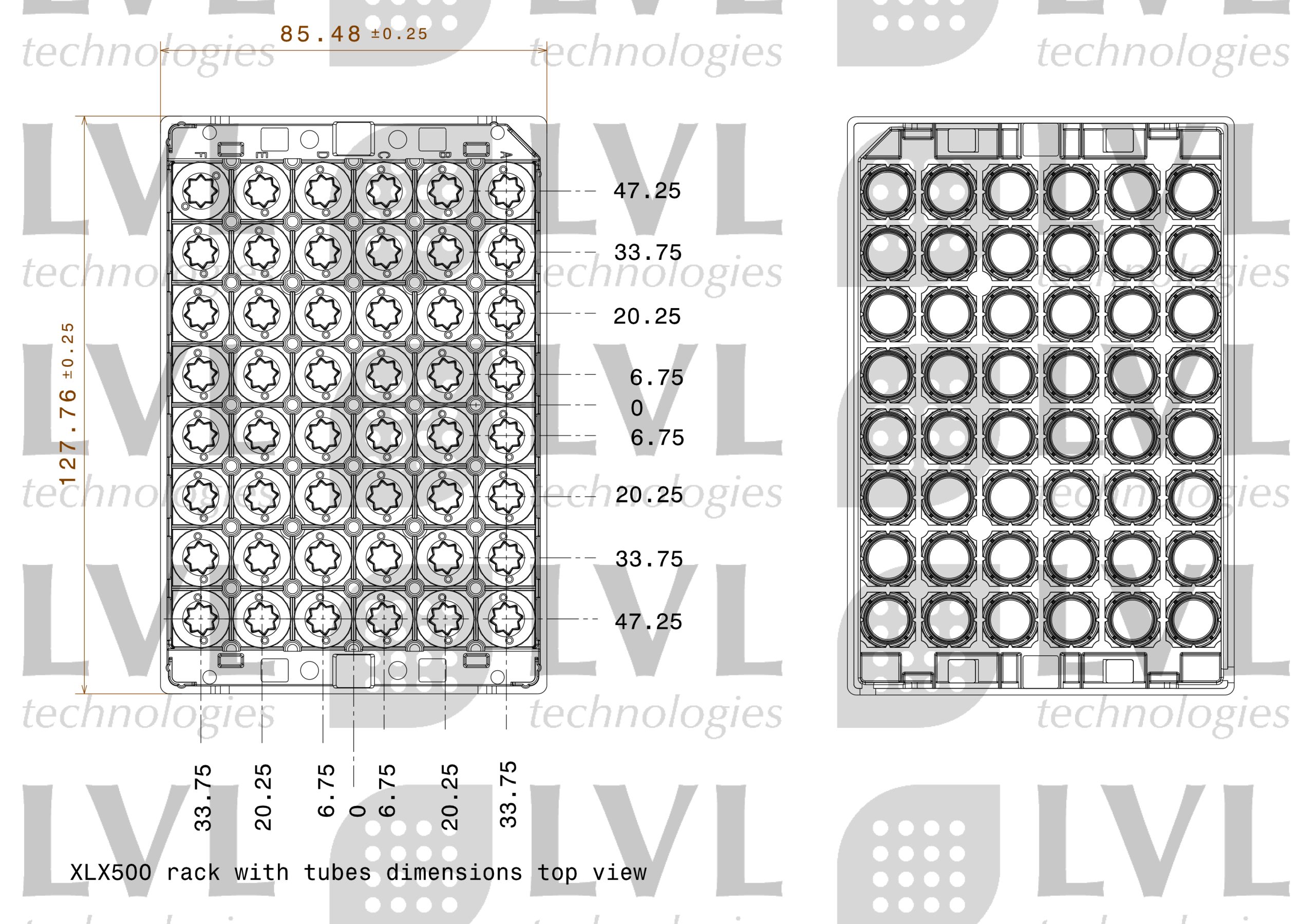 XLX500 G3 rack with tubes dimensions top view