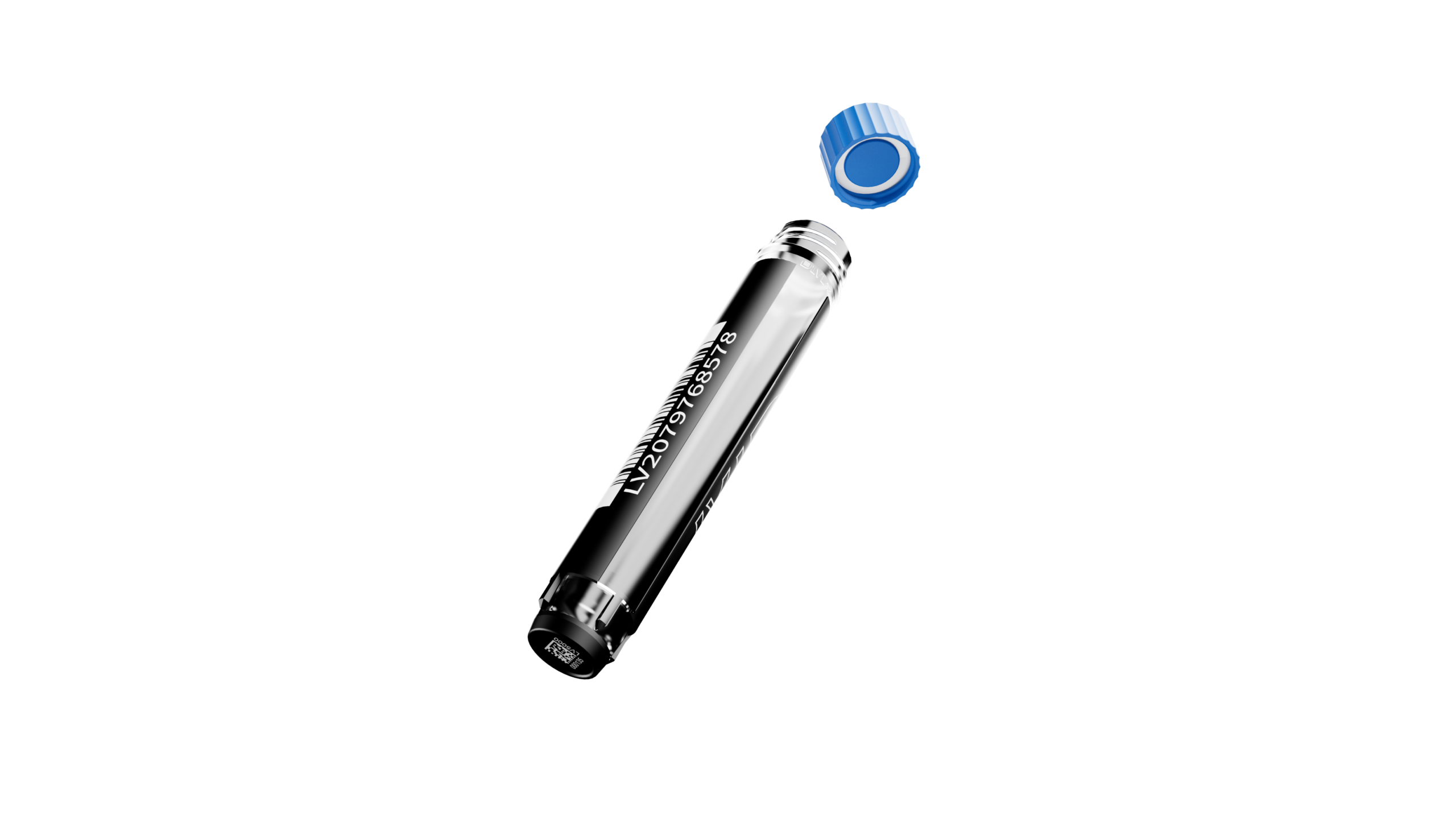 Explosionsansicht eines LVL SAFE® 2D Tubes mit Cap und Codierung zur Darstellung der Komponenten