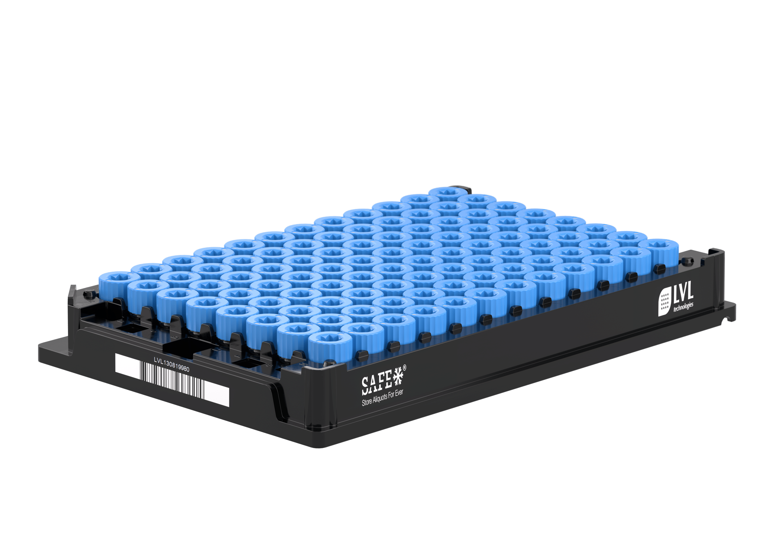 SAFE 2D tubes stored in open SBS 96 rack for automated laboratory storage