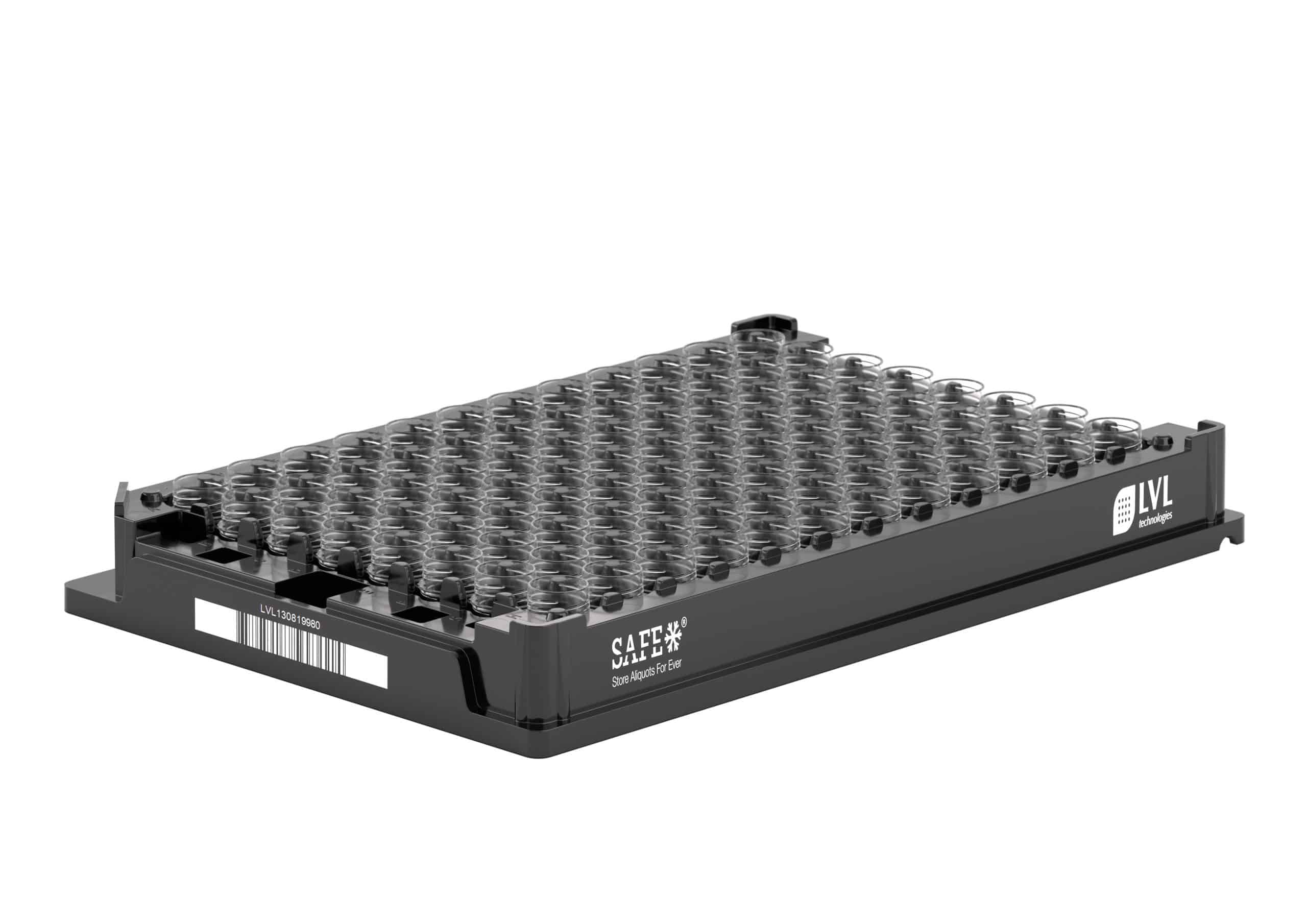 SAFE 2D tubes without caps arranged in SBS 96 rack for high-density storage