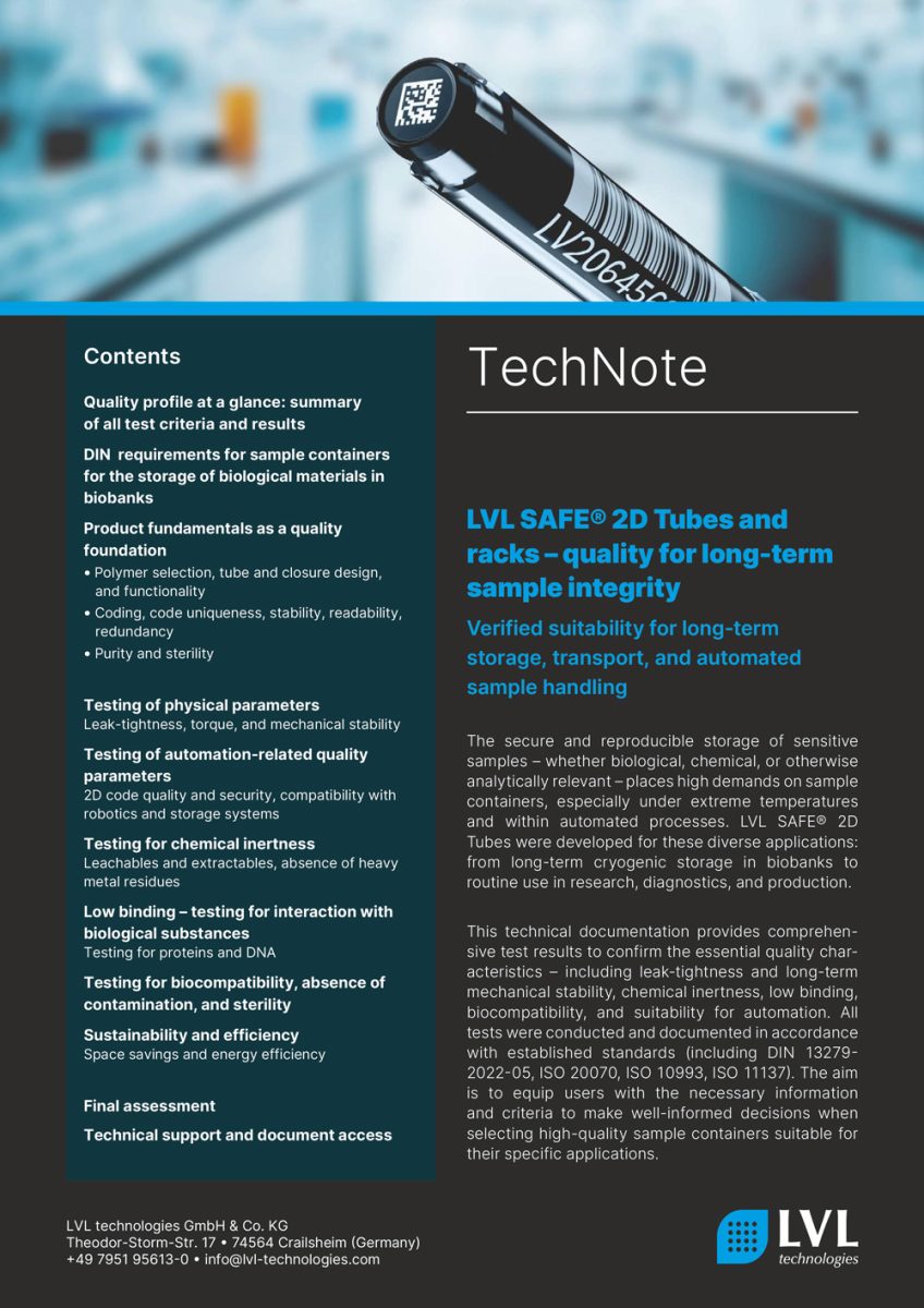 LVL SAFE® 2D Tubes & Racks – Technote TN25 zum Download