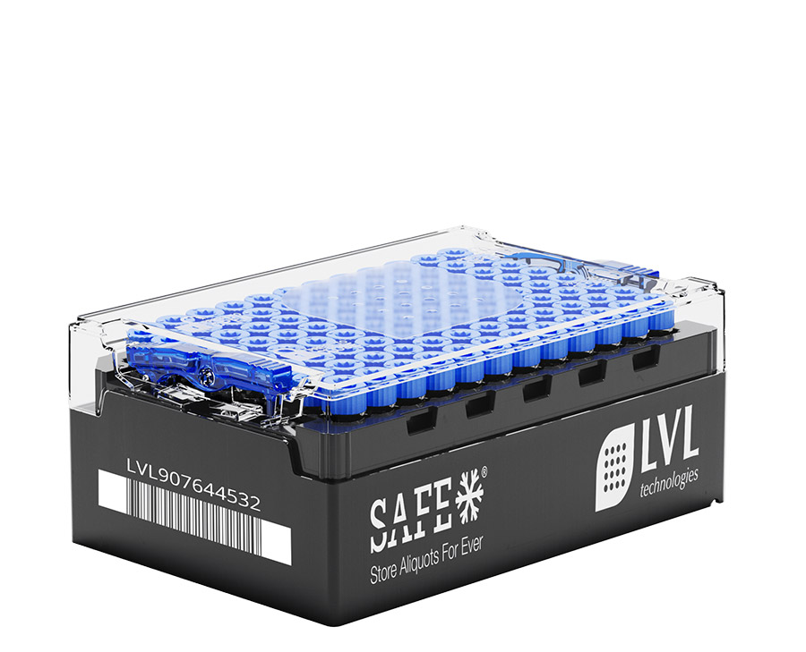 LVL SAFE® LX 1000 Tube Rack mit transparentem Schutzdeckel zur sicheren Aufbewahrung von 96 Tubes
