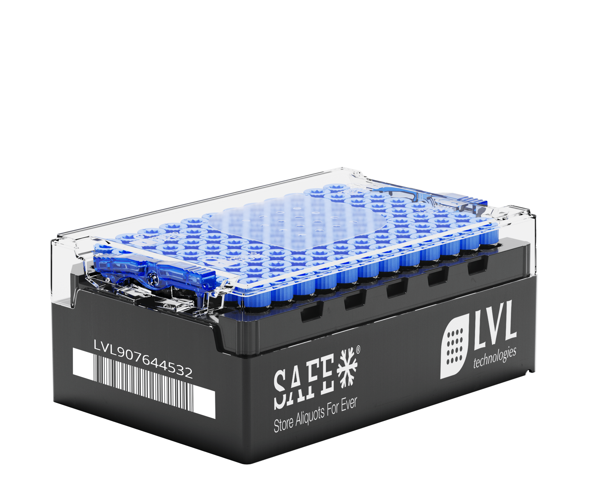 LVL SAFE® LX 1000 Tube Rack mit Schutzdeckel LVL SAFE® LX 1000 Tube Rack mit transparentem Schutzdeckel zur sicheren Aufbewahrung von 96 Tubes